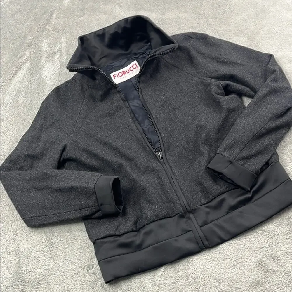 NEW Fiorucci S/M Wool Women's Charcoal Gray Zip-Up Jacket Italy Made RARE